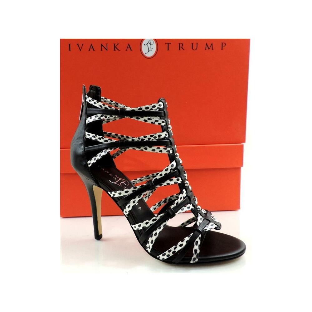 Ivanka Trump Manis Strappy High Heel Sandals Black Multi Leather Size 5.5